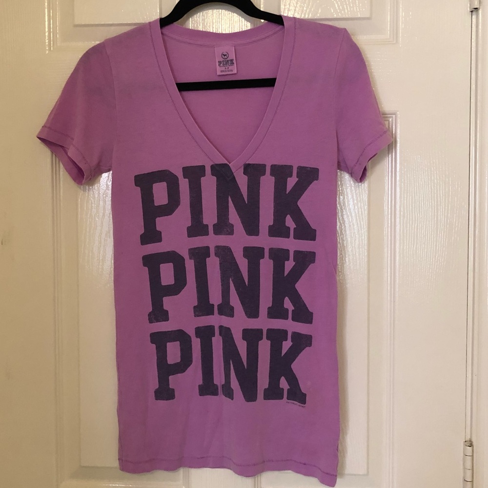 Victoria’s Secret Vintage Y2K PINK Purple V-Neck short Sleeve T-Shirt Small